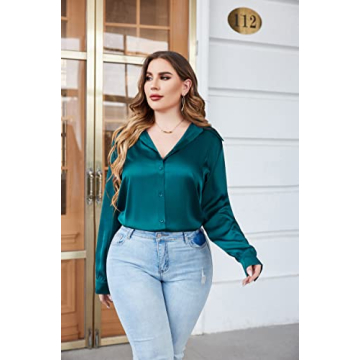 Versatile Plus Size Button Down Satin Silk Shirt for Women
