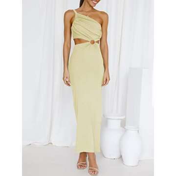 ANRABESS Women Summer One Shoulder Sleeveless Maxi Dress Cutout Sexy Bodycon Semi Formal Dinner Date Vacation Dresses