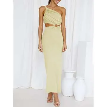 ANRABESS Women Summer One Shoulder Sleeveless Maxi Dress Cutout Sexy Bodycon Semi Formal Dinner Date Vacation Dresses