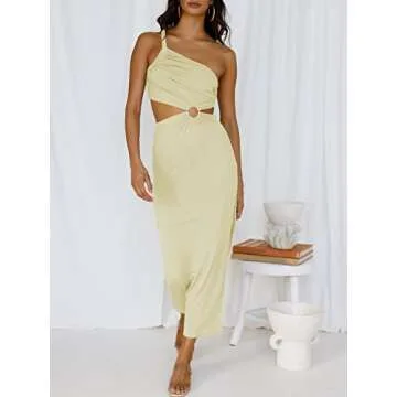 ANRABESS Women Summer One Shoulder Sleeveless Maxi Dress Cutout Sexy Bodycon Semi Formal Dinner Date Vacation Dresses