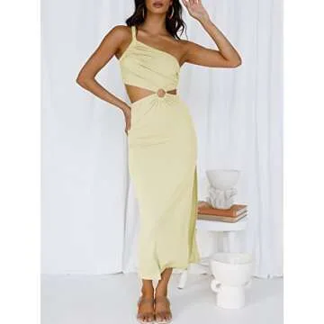 ANRABESS Women Summer One Shoulder Sleeveless Maxi Dress Cutout Sexy Bodycon Semi Formal Dinner Date Vacation Dresses