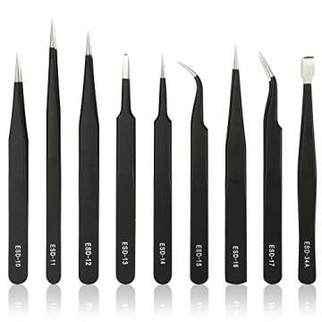 Kingsdun Anti-static Stainless Steel Tweezer Set - 9 PCS