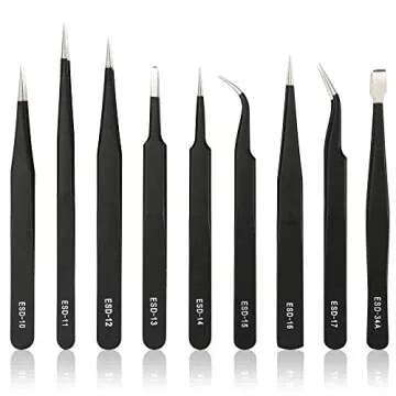 Kingsdun Anti-static Stainless Steel Tweezer Set - 9 PCS
