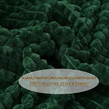 Puncuntex Green Throw Blanket 50"×60" Decorations Fleece Super Soft Plush Fuzzy Cozy Blanket with Square 3D Jacquard Grid Design Luxury Lightweight for Couch Sofa Chair,Dark Forest Green