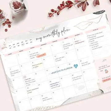 Non-Dated Desk Pad Blotter Office Calendar La Lune Collection by Bright Day, 16 Month 15.5 x 11 Inch, Floral Monthly Organizer Check List (Pink Abstract)