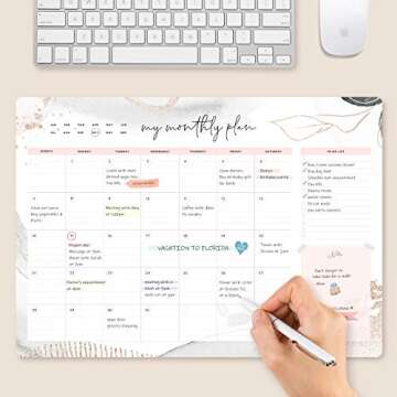 Non-Dated Desk Pad Blotter Office Calendar La Lune Collection by Bright Day, 16 Month 15.5 x 11 Inch, Floral Monthly Organizer Check List (Pink Abstract)