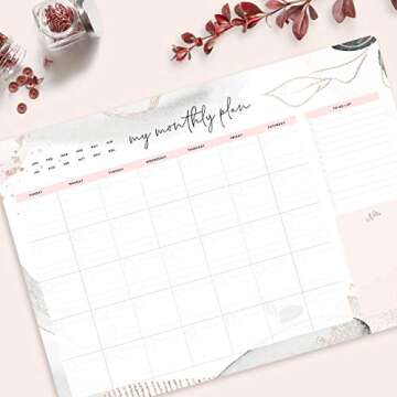 Non-Dated Desk Pad Blotter Office Calendar La Lune Collection by Bright Day, 16 Month 15.5 x 11 Inch, Floral Monthly Organizer Check List (Pink Abstract)