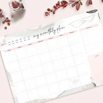 Non-Dated Desk Pad Blotter Office Calendar La Lune Collection by Bright Day, 16 Month 15.5 x 11 Inch, Floral Monthly Organizer Check List (Pink Abstract)