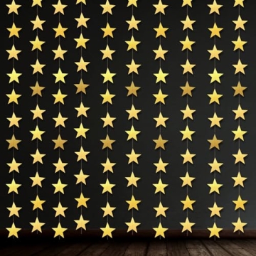 Gold Star Garland | 130’ Ft. Hanging Gold Stars Graduation Party | Bright Gold Stars Hanging Banne...