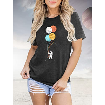 Cute Astronaut Moon Space Graphic Shirt for Women