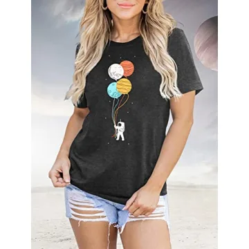 Cute Astronaut Moon Space Graphic Shirt for Women