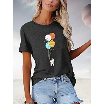 Cute Astronaut Moon Space Graphic Shirt for Women