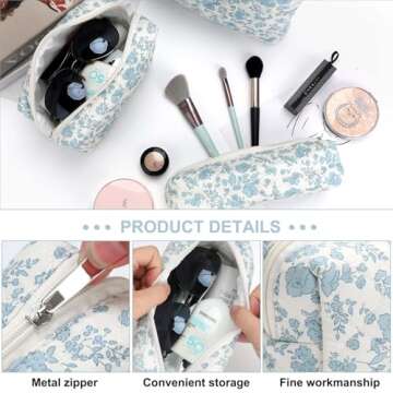 EIMMBD Makeup Bag 3 Pieces Large Capacity Cosmetic Bag Travel Toiletry Bag Organizer Cute Makeup Bag Pouch Storage Bag for Women(Blue White)