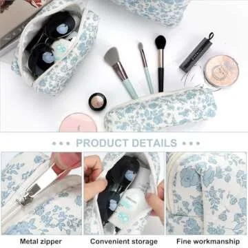 EIMMBD Makeup Bag 3 Pieces Large Capacity Cosmetic Bag Travel Toiletry Bag Organizer Cute Makeup Bag Pouch Storage Bag for Women(Blue White)