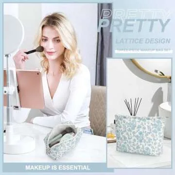 EIMMBD Makeup Bag 3 Pieces Large Capacity Cosmetic Bag Travel Toiletry Bag Organizer Cute Makeup Bag Pouch Storage Bag for Women(Blue White)