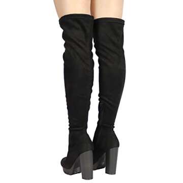 Wild Diva Women's Over The Knee Boot - Sexy Thigh High Boot - High Chunky Heel Platform Shoe - Comfortable Boot Black SZ 6