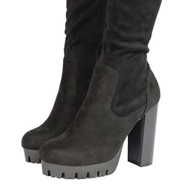 Wild Diva Women's Over The Knee Boot - Sexy Thigh High Boot - High Chunky Heel Platform Shoe - Comfortable Boot Black SZ 6