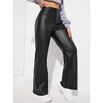 Stylish High Waist Leather Look Straight Leg Jeans for Women