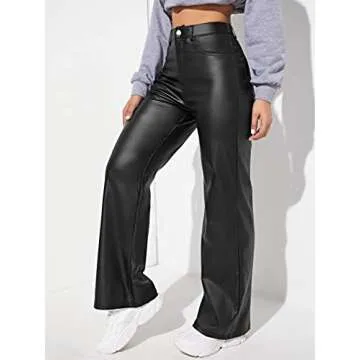 Stylish High Waist Leather Look Straight Leg Jeans for Women