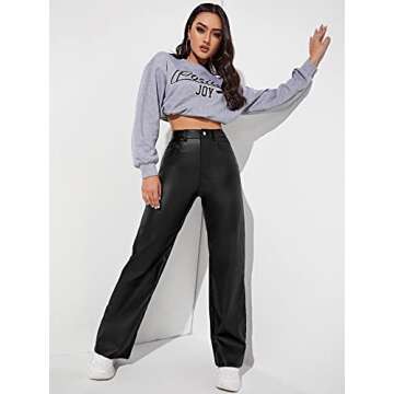 Stylish High Waist Leather Look Straight Leg Jeans for Women