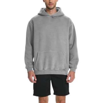 Hatant Hoodies for Men Heavyweight Fleece Sweatshirts for Men Acid Wash Athletic Hoodie Vintage Oversized Matching Hoodies for Couples Men's Fashion Hoodies with Pocket Workout Tops Grey-2XL Gray