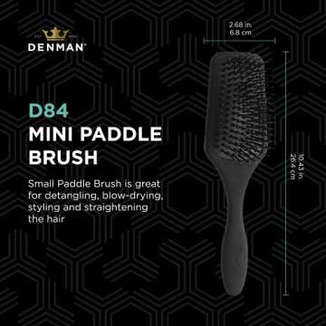 Denman (Black) Mini Paddle Cushion Hair Brush for Blow Drying, Detangling & On the Go Travel - Comfo...