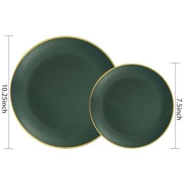 PULOTE 100PCS Green Plastic Plates - Green Disposable Plates With Gold Rim - Green Plates Disposable Include 50PCS Dinner Plates 10.25inch,50PCS Dessert Plates for Party&Christmas