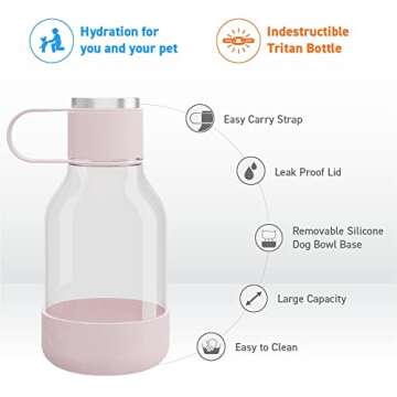 Asobu Tritan Water Bottle with Dog Bowl Attached 50 Ounces (Pink)