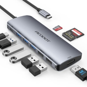 Acodot USB C Hub - 9 in 1 Multiport Adapter for 4K HDMI, USB 3.0, Power Delivery, and SD Card Reader