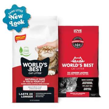 WORLD'S BEST CAT LITTER Multiple Cat Unscented, 32-Pounds - Natural Ingredients, Quick Clumping, Flu...