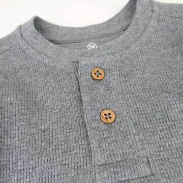 HonestBaby 5-Pack Waffle Henley Long Sleeve Shirts 100% Organic Cotton for Infant Baby and Toddler Boys, Unisex , Black Ombre, 12 Months