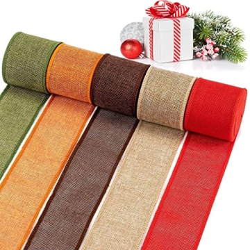 5 Colors Wreaths Burlap Ribbon - Total 27.3yards Christmas Xmas Wired Edge Ribbon for Gifts Wrapping...