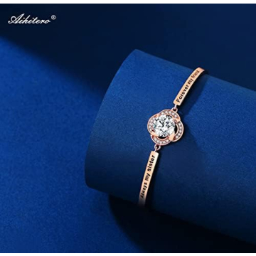 Aihitero Valentine's Day Gift for Sister, Engraved ‘Always My Sister Forever My Friend’ Love Bangle Bracelet, Rose Gold Women Jewelry, Christmas Mothers Day Birthday Present from Brother BFF Siblings