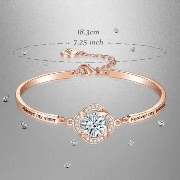 Aihitero Valentine's Day Gift for Sister, Engraved ‘Always My Sister Forever My Friend’ Love Bangle Bracelet, Rose Gold Women Jewelry, Christmas Mothers Day Birthday Present from Brother BFF Siblings