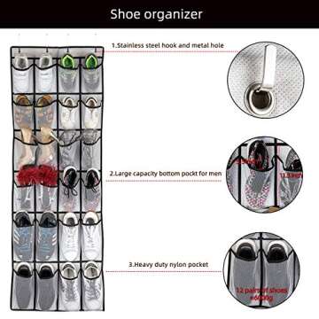 SAVERHO Over The Door Shoe Organizer with 24 Large Pockets