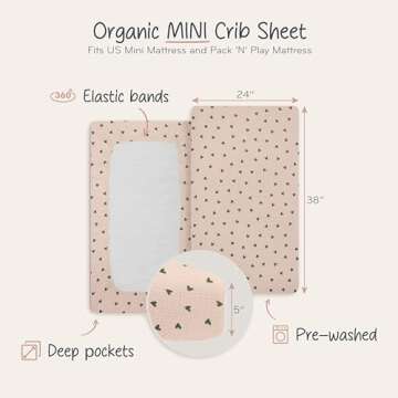 Mini Crib Sheet - Baby Boy & Baby Girl - Organic Cotton Fitted Crib Sheet - 24" x 38" - Baby Crib Sheets - Mini Crib Sheets Fitted - Baby Boy Crib Sheets - Crib Sheets for Baby Girl (Green Hearts)