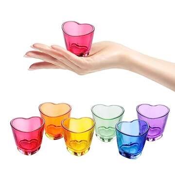Vibrant Heart-Shaped Shot Glasses Set of 12 - Rainbow Colors for All Occasions