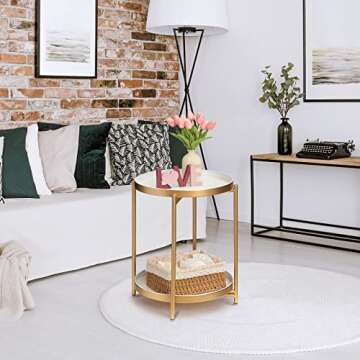 TeoKJ 2 Tier Gold Side Table, Folding Round Metal End Table Small Nightstand with Two Removable Tray...