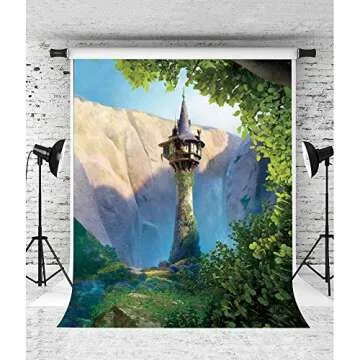 EOA 5(W) x7(H) FT Cartoon Princess Tower Backdrop Fairytale Story Rapunzel Photography Background Baby Shower Children Kids Birthday Party Events Cake Table Decoration Photoshot Props