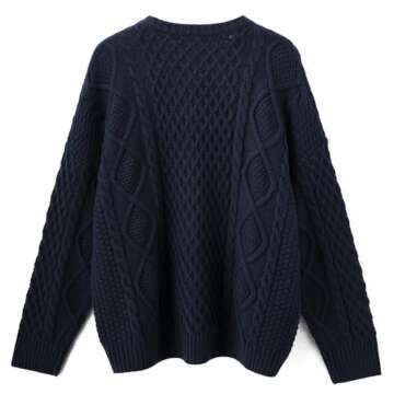 SUUKSESS Women Oversized Cable Knit Sweater Fall Long Sleeve Crew Neck Pullover Tops 2024(Navy, M)