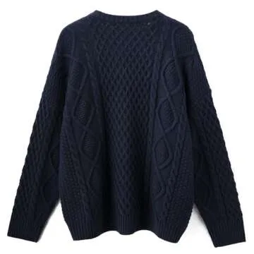 SUUKSESS Women Oversized Cable Knit Sweater Fall Long Sleeve Crew Neck Pullover Tops 2024(Navy, M)
