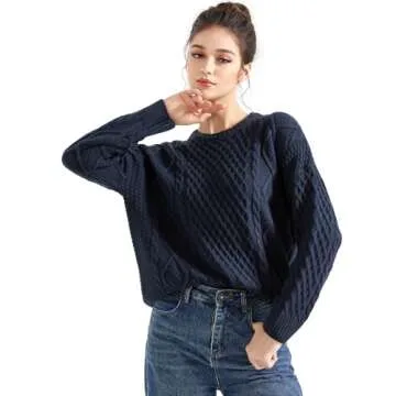 SUUKSESS Women Oversized Cable Knit Sweater Fall Long Sleeve Crew Neck Pullover Tops 2024(Navy, M)