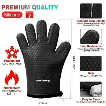 EastKing Smoker Accessories Set-Grilling Oven Gloves,BBQ Claws,Meat Thermometer and Silicone Brush BBQ Set for Cooking Barbecue Baking (Black)