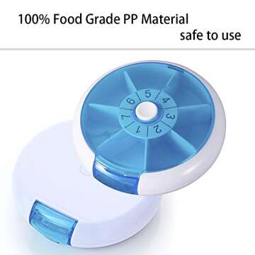 Medicine Pill Organizer, SZREDU Round Pill Box,Daily Pill Case 1 Time a Day,Rotating Pill Cases Organizers 7 Day,Weekly Vitamin Organizer,Small Travel Pill Organizer
