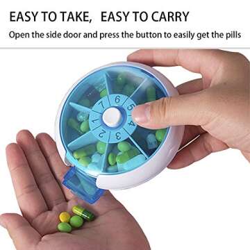 Medicine Pill Organizer, SZREDU Round Pill Box,Daily Pill Case 1 Time a Day,Rotating Pill Cases Organizers 7 Day,Weekly Vitamin Organizer,Small Travel Pill Organizer