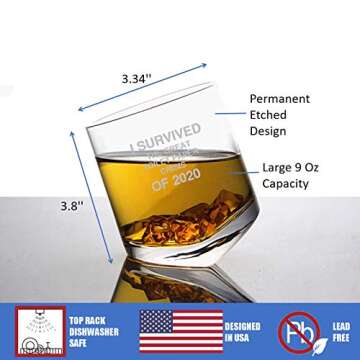 Osci-Fly Mothers Day Gifts for Friends, Tilted Etched Whisky Glass Whiskey Tumblers Beer Glasses - 8.8 oz - I Survived the Great Toilet Paper Crisis of 2020