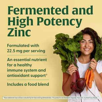 MegaFood Zinc Supplements - Vegan Immune Support Supplement With 22.5 mg High Potency Fermented Zinc - Made With Real Food - Gluten-Free, Kosher - 60 Tablets, 60 Servings