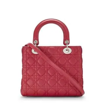 Dior, Pre-Loved Pink Cannage Quilted Lambskin Lady Dior Medium, Pink