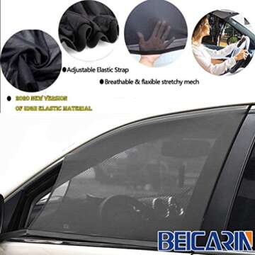 Car Front Window Sun Shade - 2 Pack Breathable Mesh Car Side Window Shade Sunshade UV Protection for...