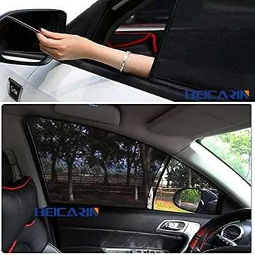 Car Front Window Sun Shade - 2 Pack Breathable Mesh Car Side Window Shade Sunshade UV Protection for Driver Family Pet on Front seat, Car Curtain with Two Holes to See Rearview Mirror